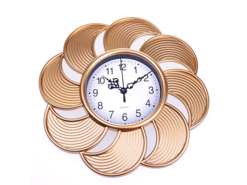Dekoračné plastové hodiny 25 cm – Zlatobiele s kovovým dizajnom