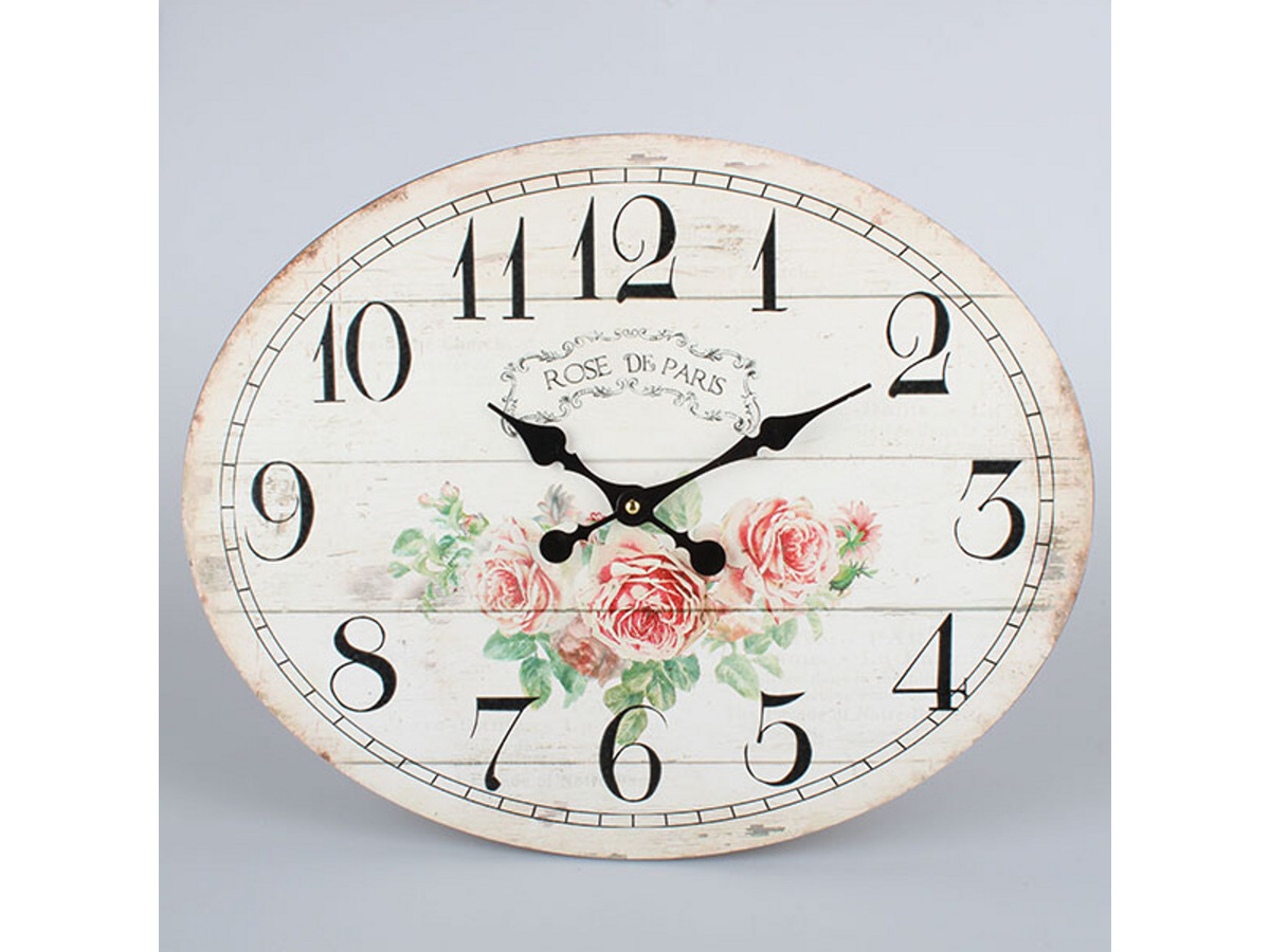 Nástenné drevené hodiny, 34 cm – Ruže na dreve