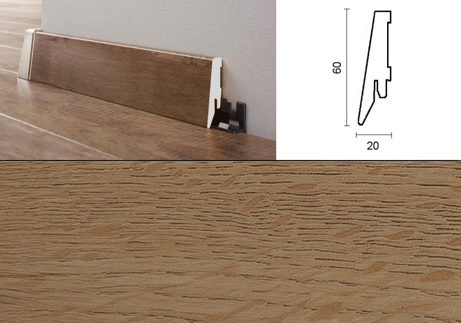 Vodeodolné extrudované lišty na podlahu Nautic D030, dub yakima - 60 x 20 mm