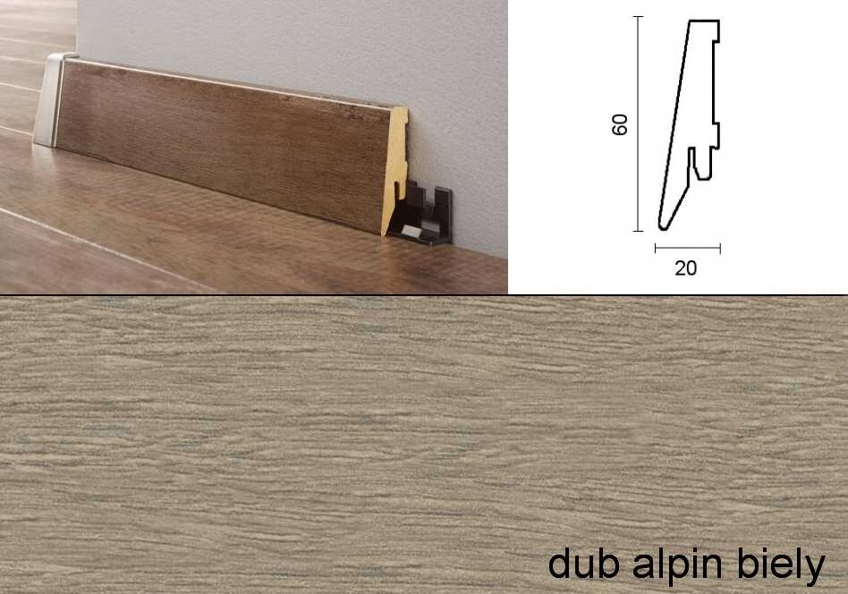 Podlahové lišty Quadro - 60 x 20 mm, 189 dub alpin biely