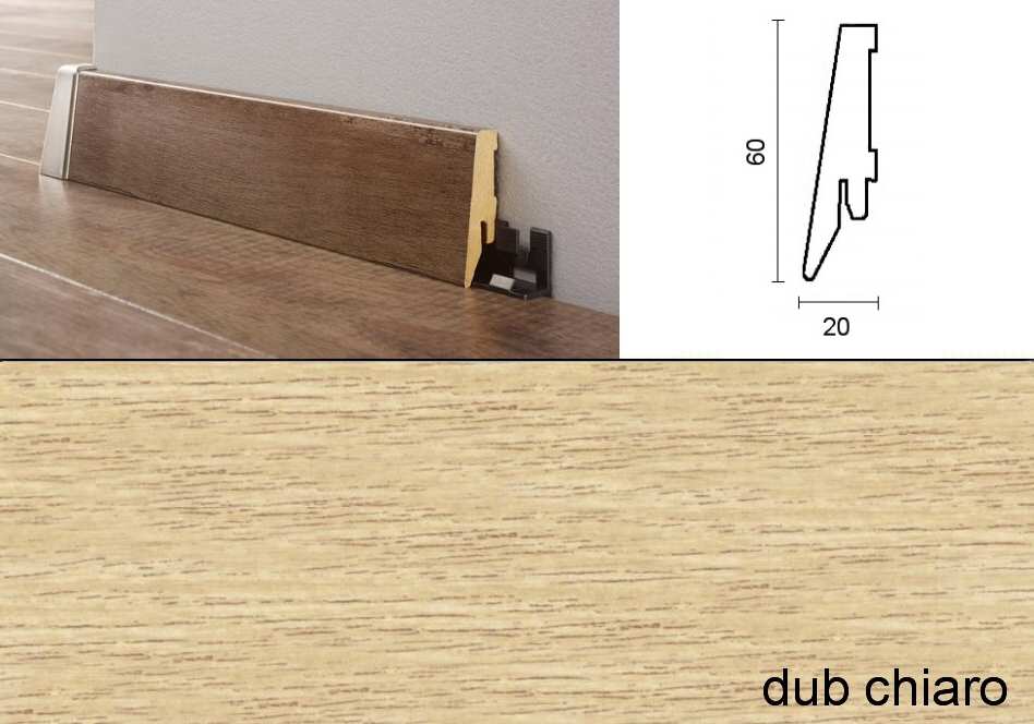 Podlahové lišty Quadro - 60 x 20 mm, 144 dub chiaro
