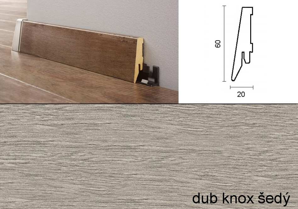 Podlahové lišty Quadro - 60 x 20 mm, 188 dub knox šedý