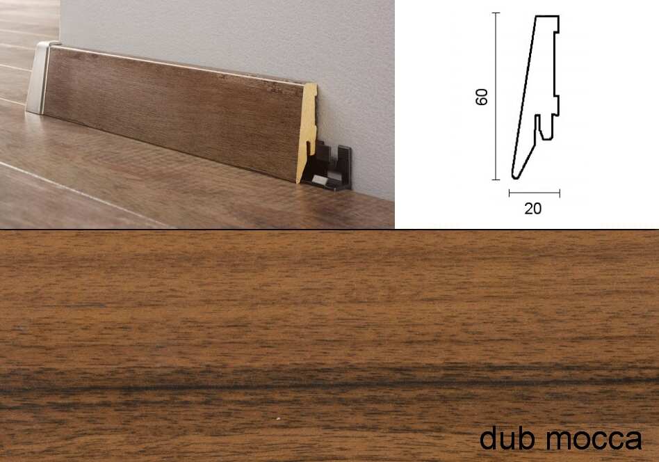 Podlahové lišty Quadro - 60 x 20 mm, 154 dub mocca
