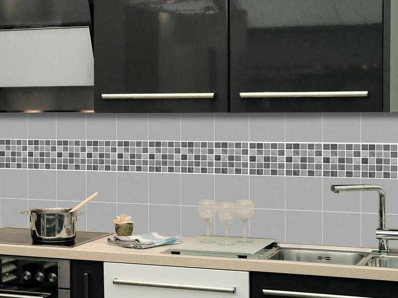 Nálepky na obkladačky do kuchyne - Šedá mozaika 3D efekt