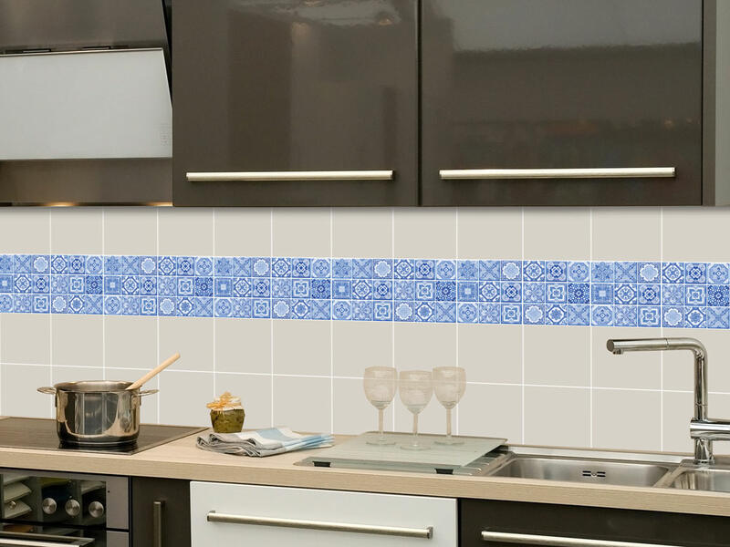 Nálepky na obkladačky do kuchyne - Modrá mozaika