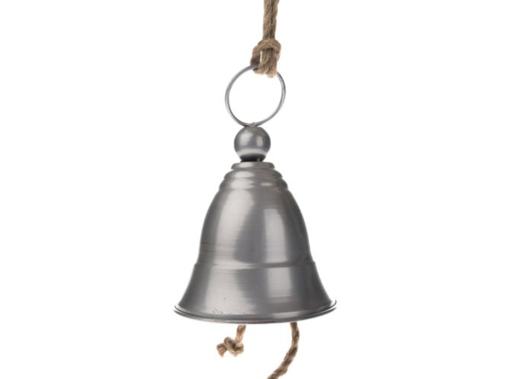 Kovový zvonec na zavesenie, šedý, 28 cm