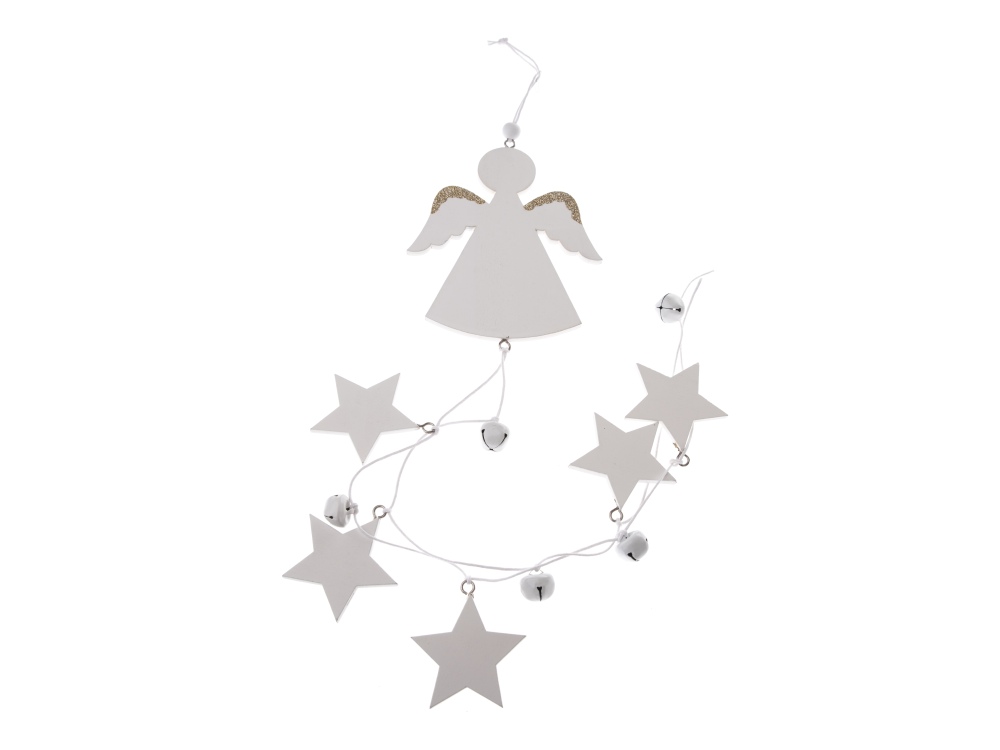 Drevené vianočné ozdoby - Biely anjel s hviezdami