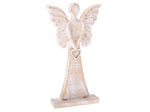 Drevená ozdoba - Biely anjel so srdcom 26 cm
