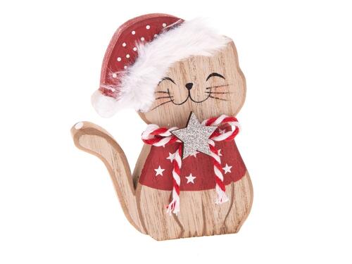 Drevená ozdoba - Vianočná mačka 11 cm