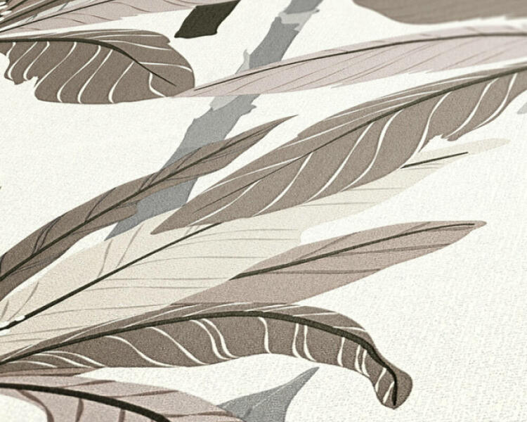 Tapeta palmový dizajn tropický vzor - šedá, béžová, biela detail