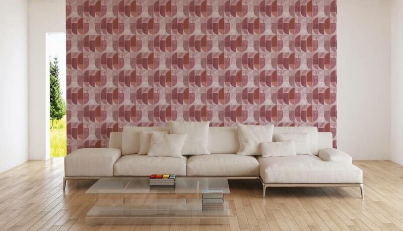 Tapeta do obývačky v retro dizajne v škandinávskom štýle - červená, ružová, béžová