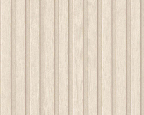 Moderná tapeta s imitáciou drevených krémových lamiel vystupujúcich z béžového podkladu