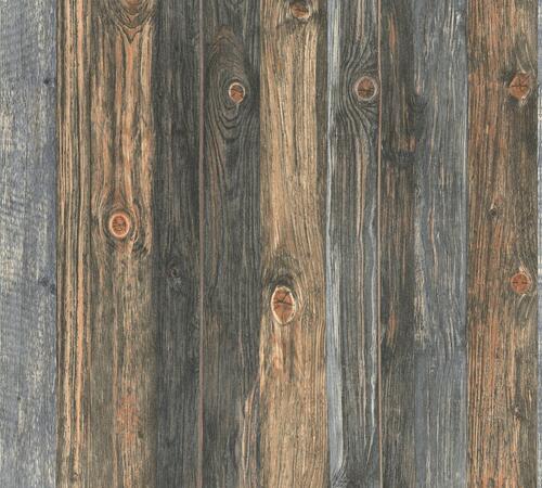 Drevená tapeta s motívom dosiek, drevenou štruktúrou a kresbou – hnedá, šedá, béžová, rozmer: 10,05 m x 0,53 m (5,33 m²), TA-309908612