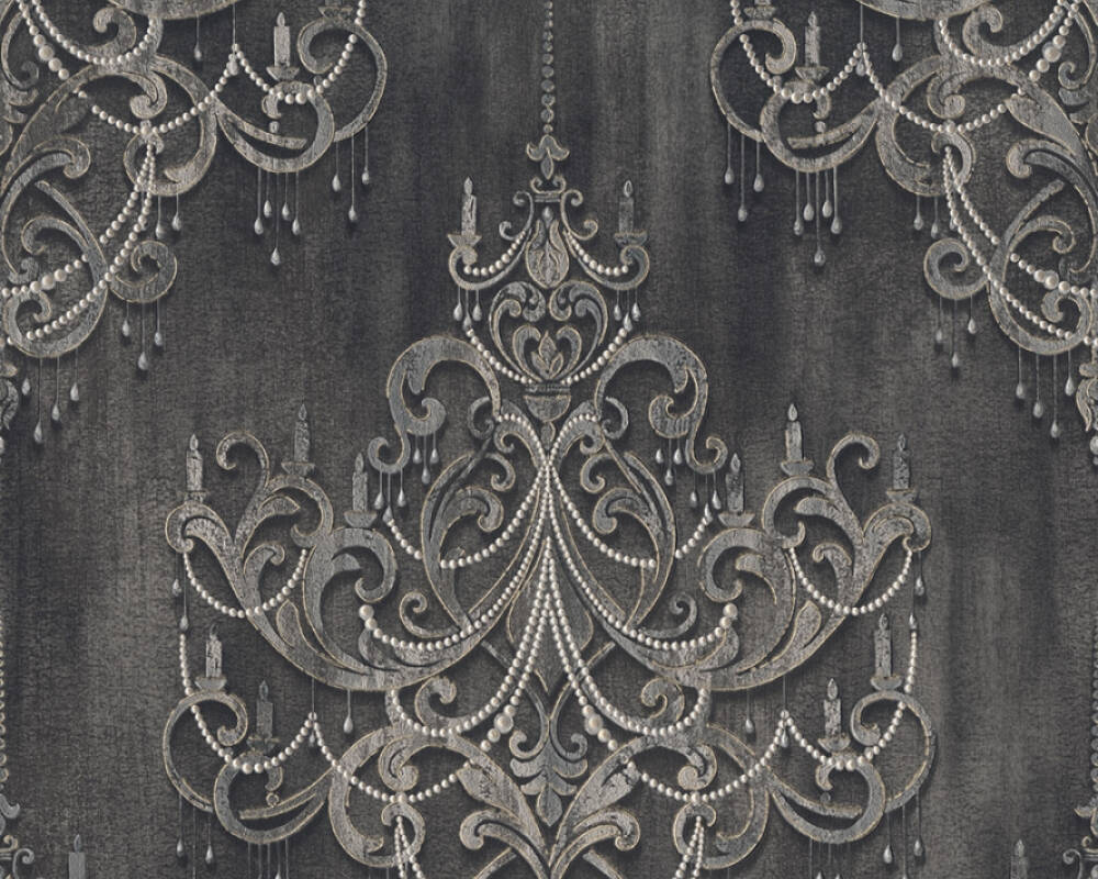Čierno-sivá tapeta s ornamentom vo vzore lustru 38096-4 