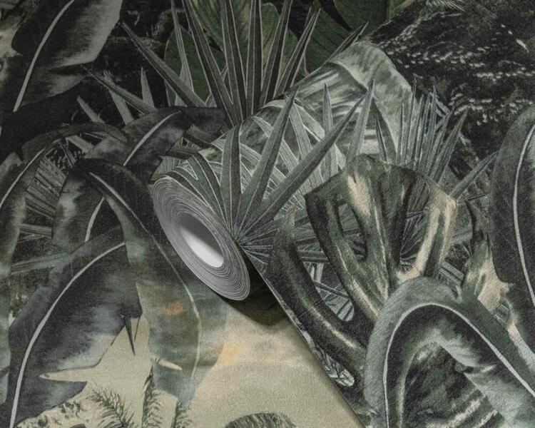 Palmová tapeta vzor džungle moderný štýl - zelená