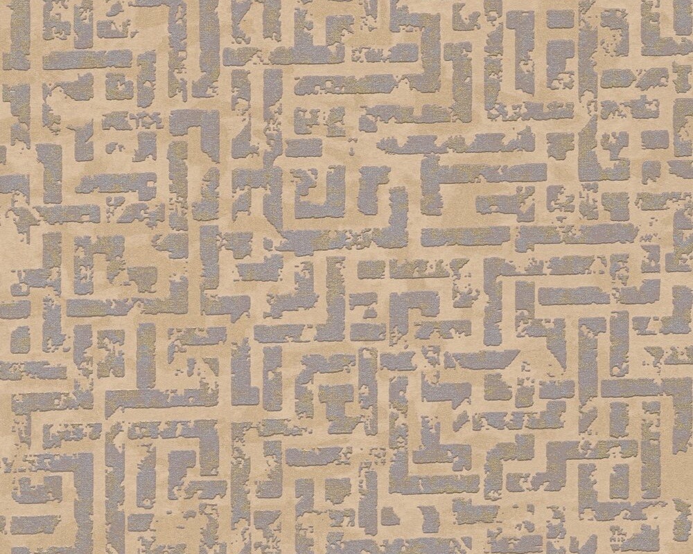 Tapeta s reliéfnym dizajnom a grafickým vzorom - béžová, metalická 38695-2