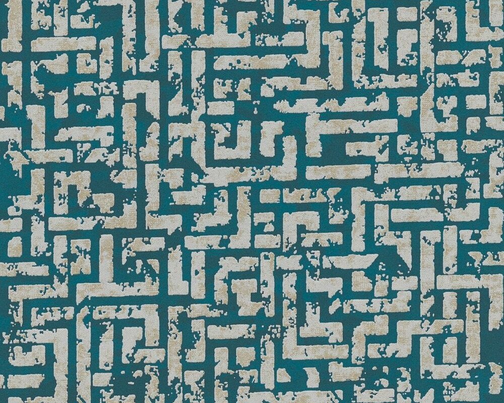 Tapeta s grafickým reliéfnym dizajnom - modrá, zelená, béžová 38695-3