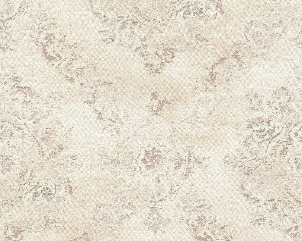Tapeta textilného vzhľadu s ornamentom - béžová 38707-1