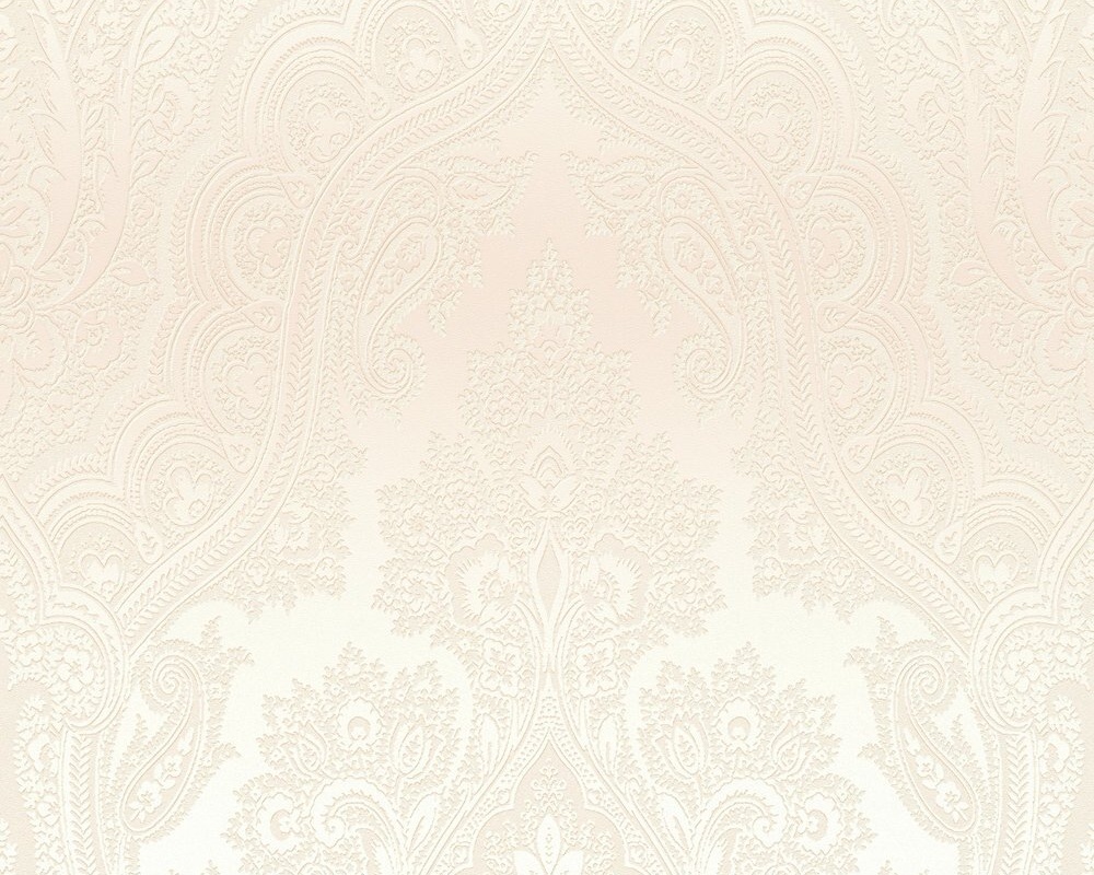 Béžová tapeta ozdobným bielym vzorom - béžová, biela 38708-2