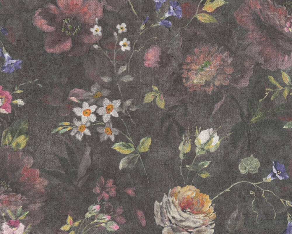 Eko vliesová tapeta viacfarebná, čierna - kvety, 38636-1 Natural Living