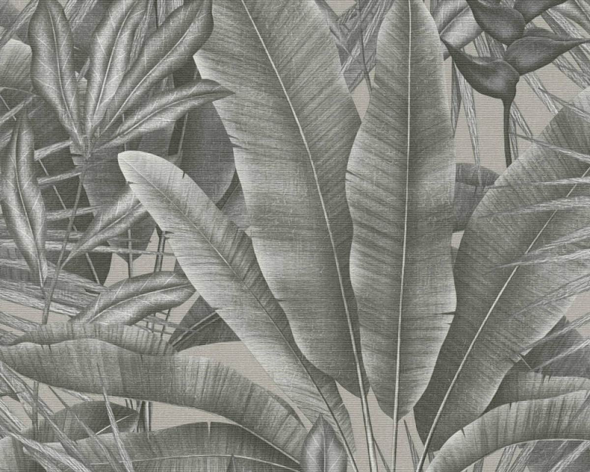 Vliesová tapeta, Tropické šedé  listy
