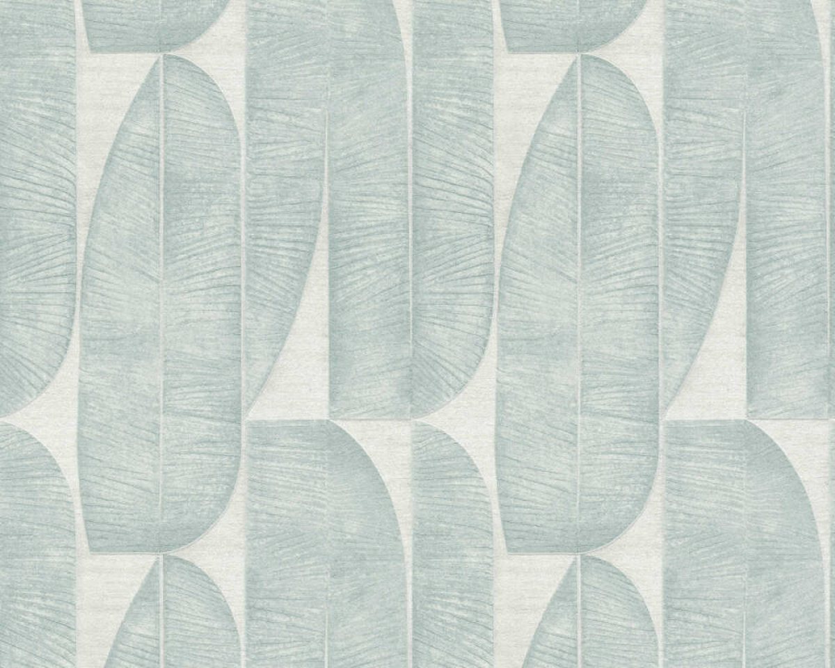 Vliesová tapeta - Tyrkysové, retro listy na krémovom podklade