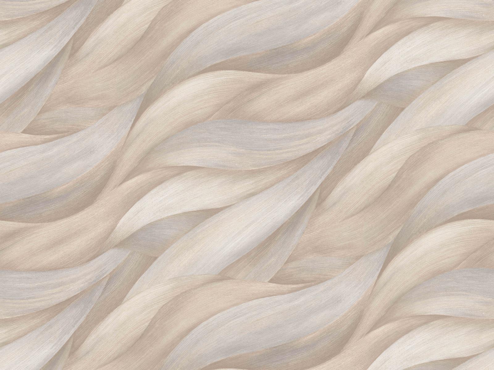 Vliesová tapeta s motívom listov vytvárajúce béžové búrlivé vlny, ER-601614