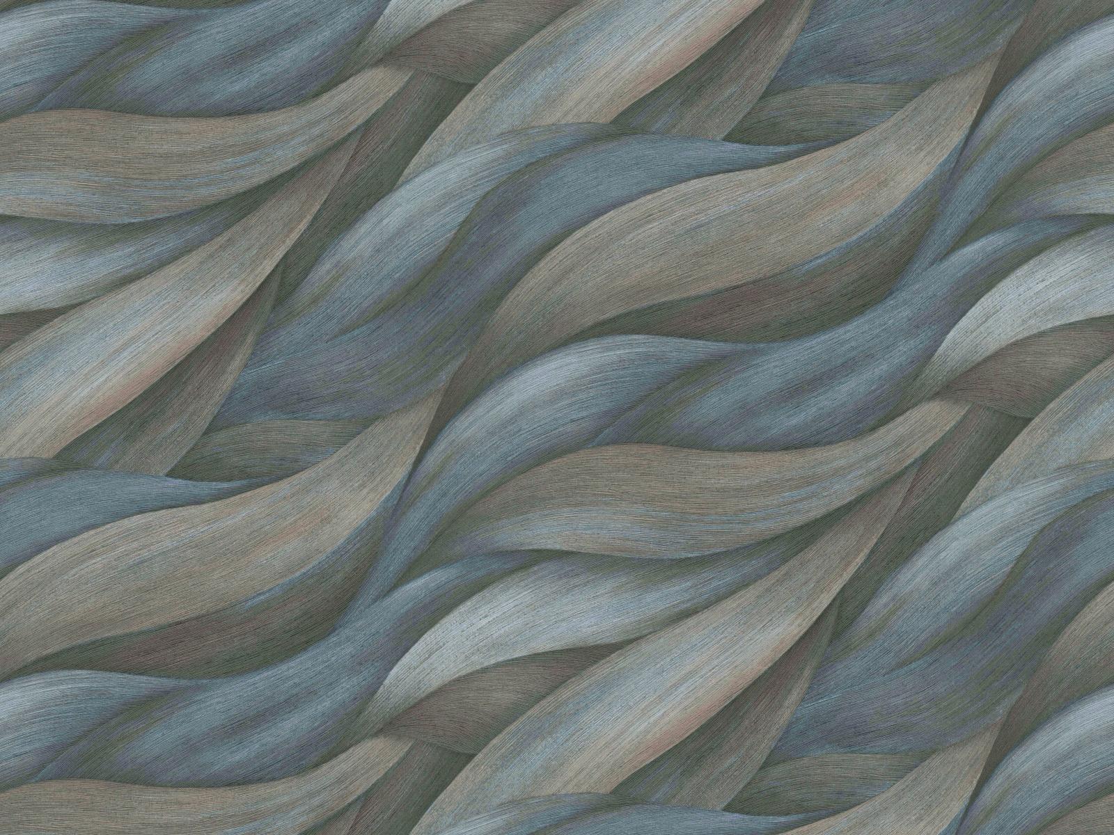 Vliesová tapeta s motívom listov vytvárajúce modro-hnedé búrlivé vlny, ER-601616