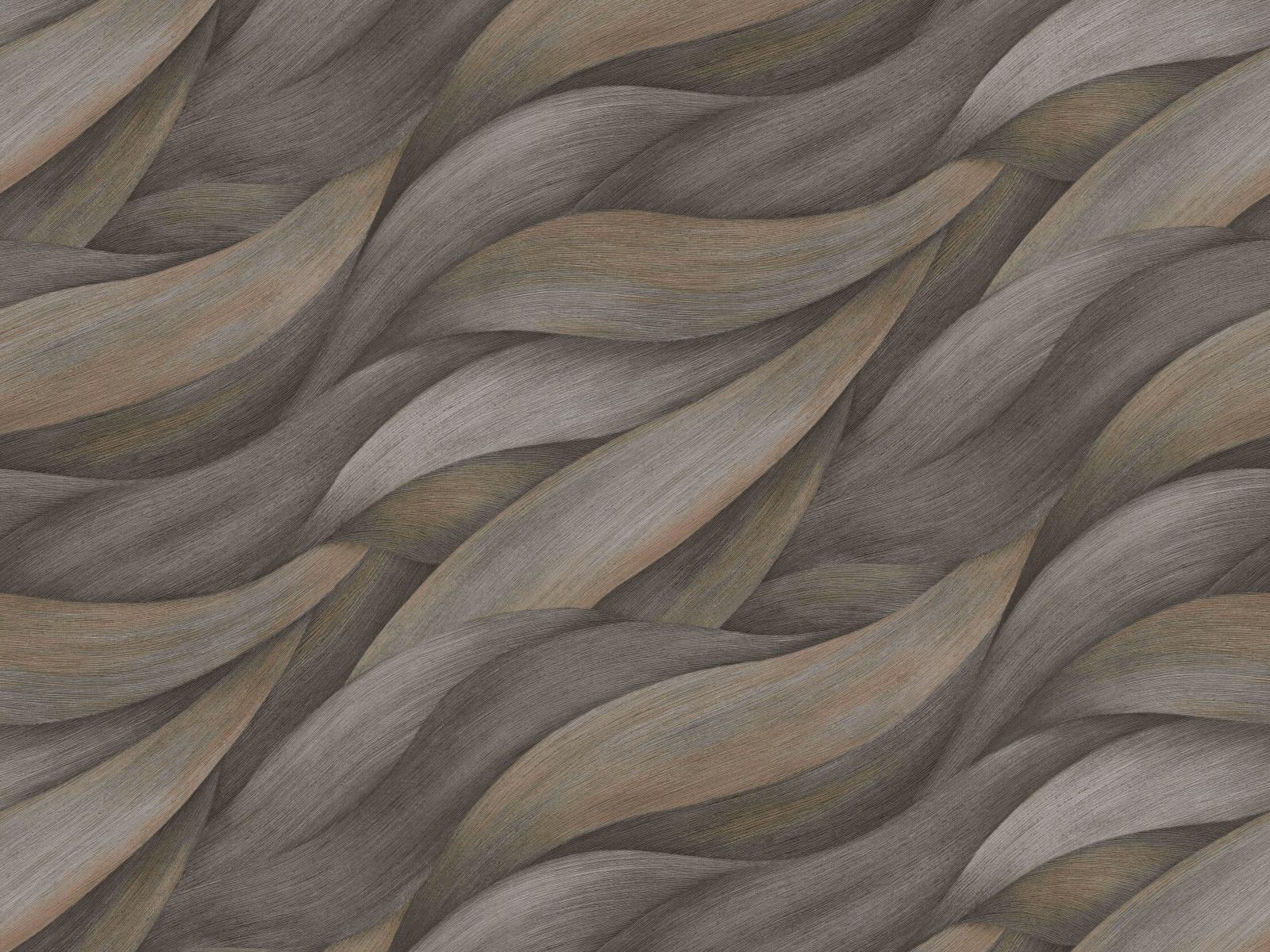 Vliesová tapeta s motívom listov vytvárajúce šedo-hnedé búrlivé vlny, ER-601617