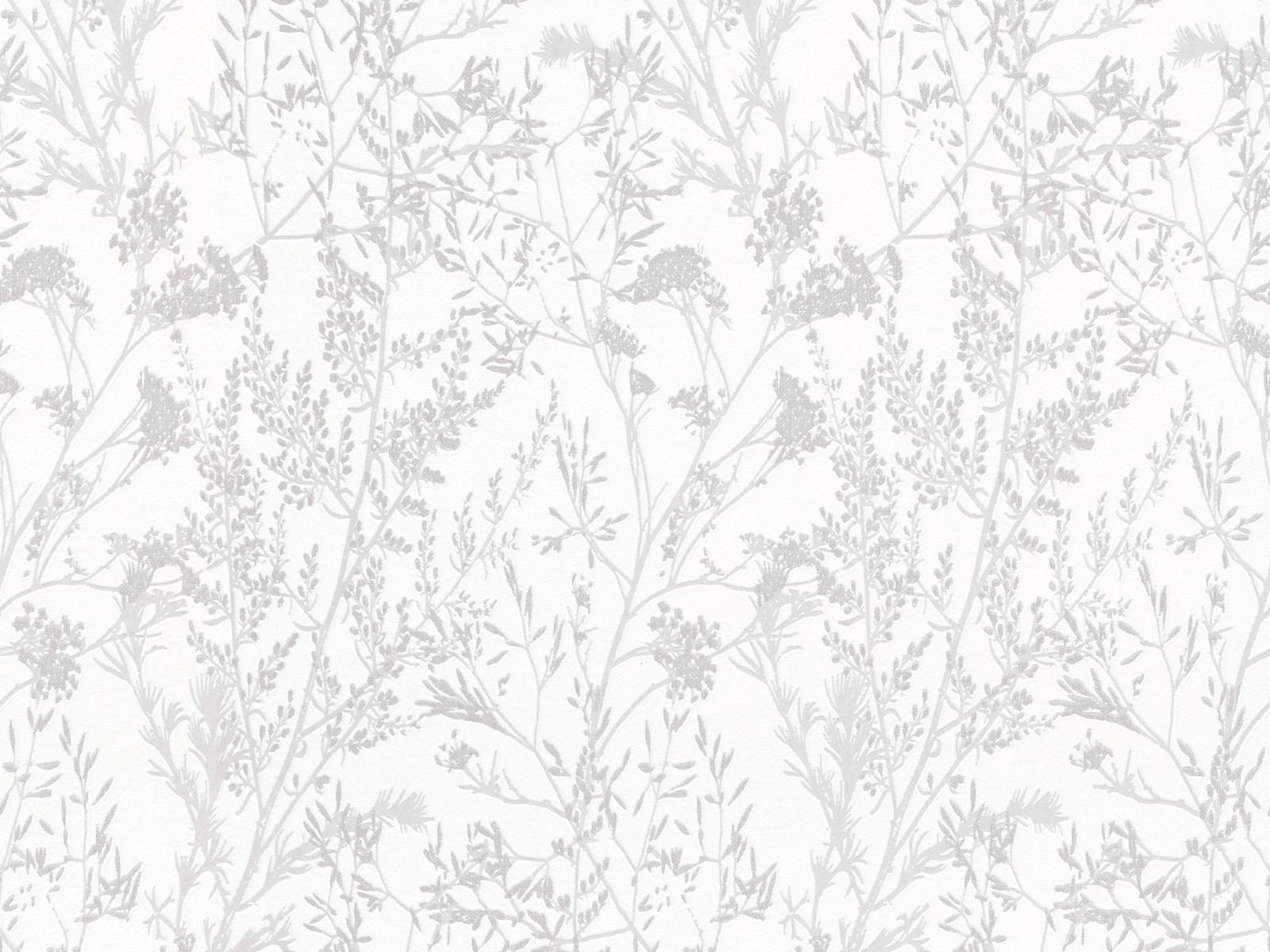 Vliesová biela tapeta s bežovými lúčnymi kvetmi, ER-601597