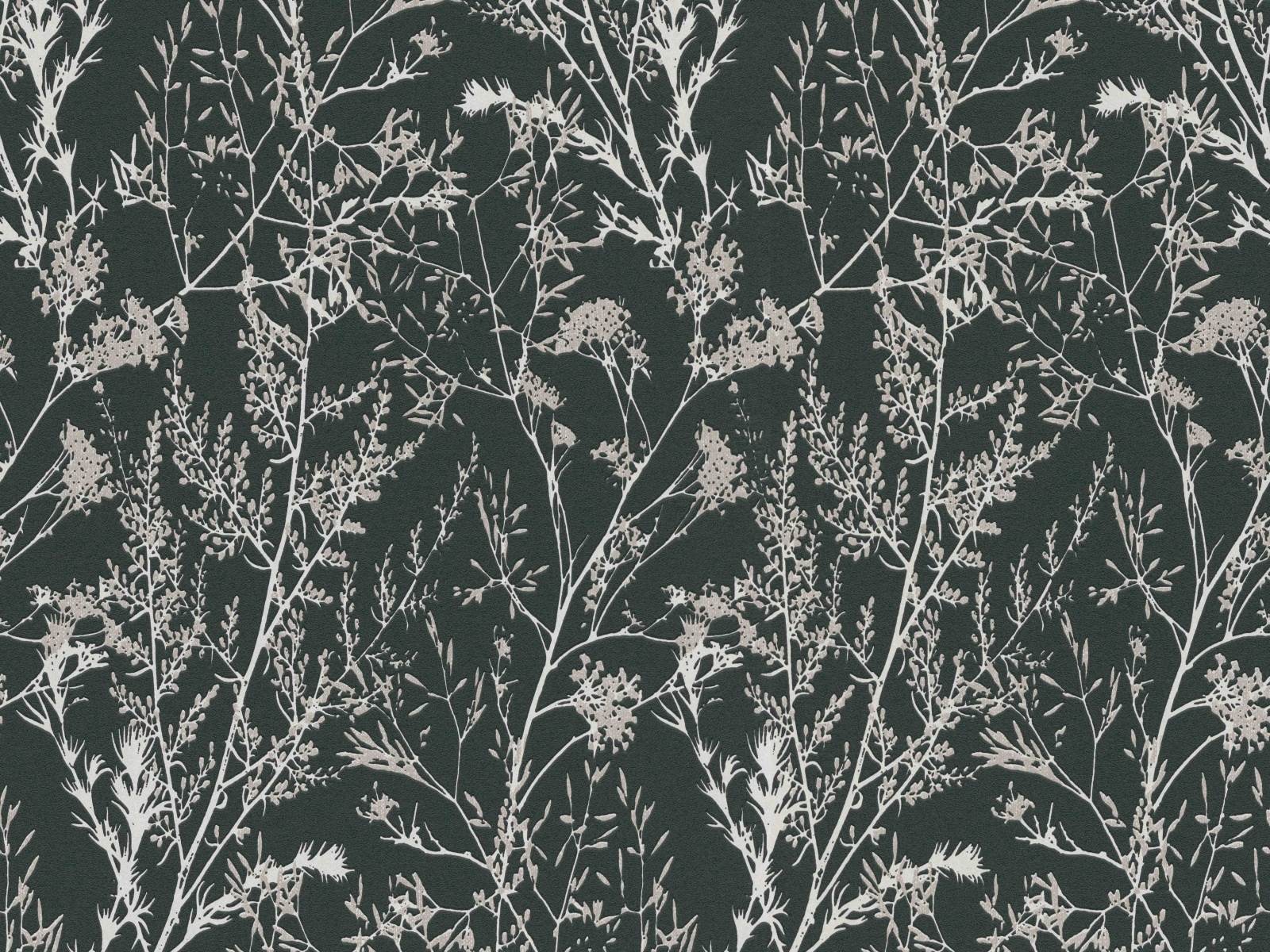 Vliesová čierna tapeta s bielymi lúčnymi kvetmi, ER-601598