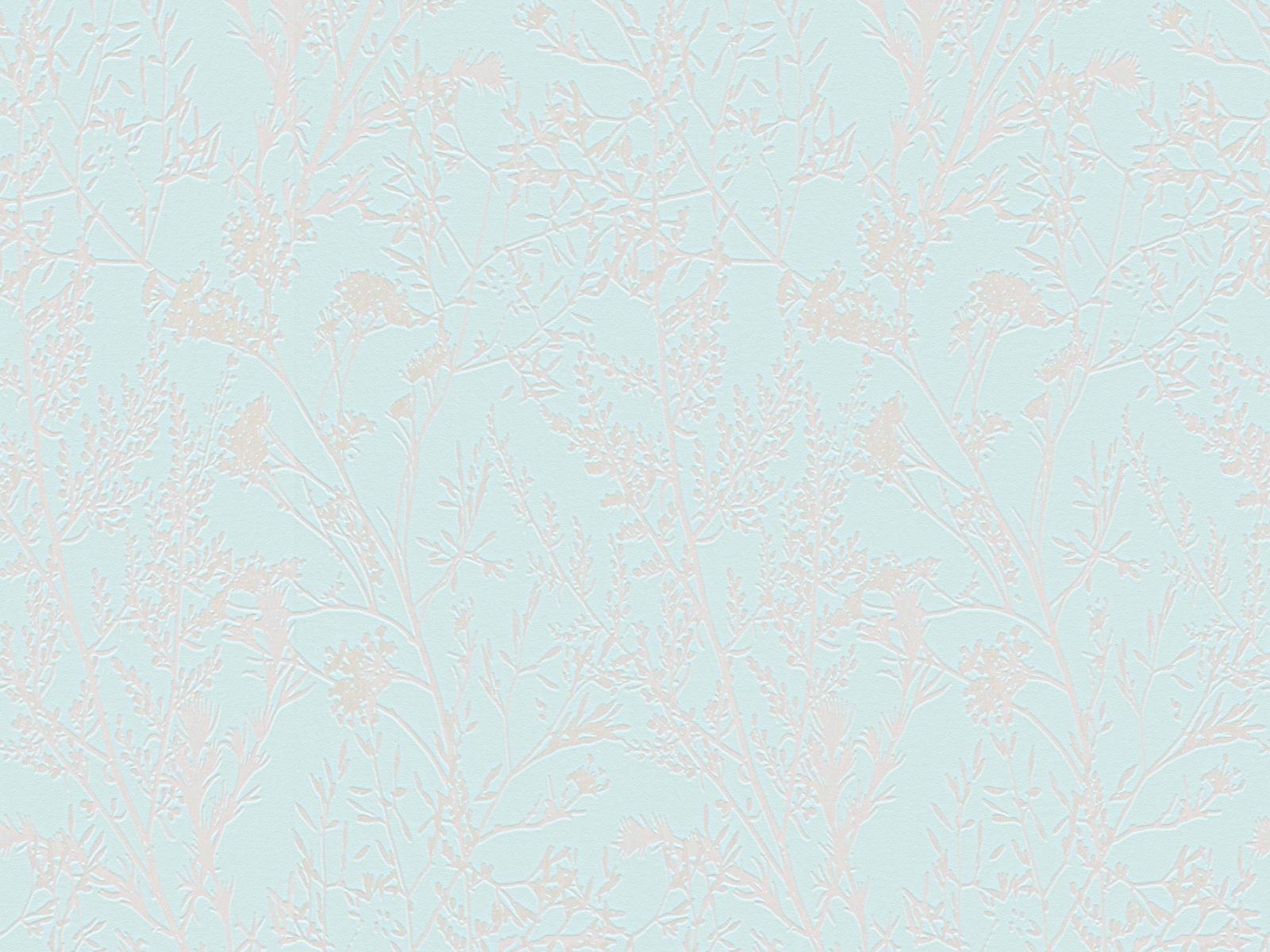 Vliesová tyrkysová tapeta s bielymi lúčnymi kvetmi, ER-601600