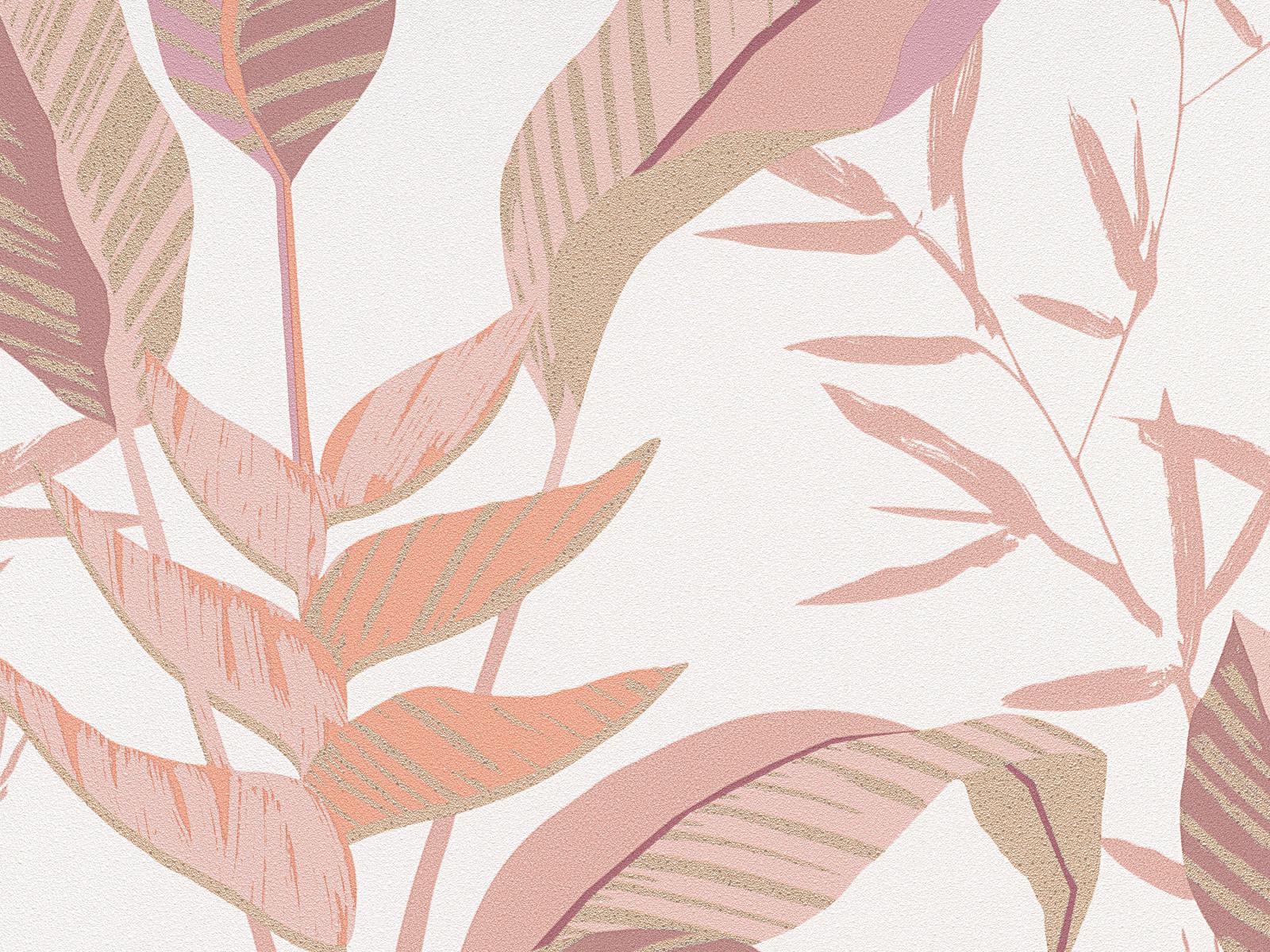 Moderná vliesová tapeta so vzorom listov v ružovom tóne s elegantným lesklým efektom, ER-601780