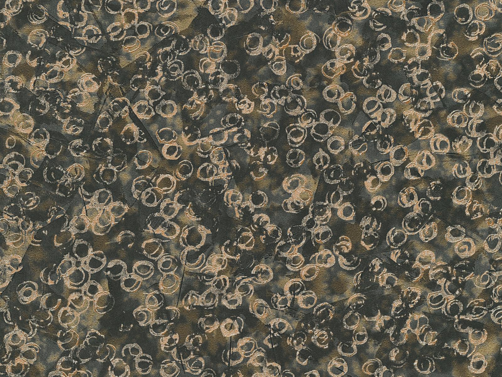 Moderná vliesová tapeta so vzorom žltých drobných kruhov s luxusnými kovovými efektmi, ER-601786