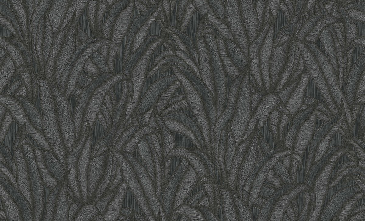 Luxusná tapeta s hodvábnym leskom s exotickými rastlinami v čiernej farbe, ER-602008