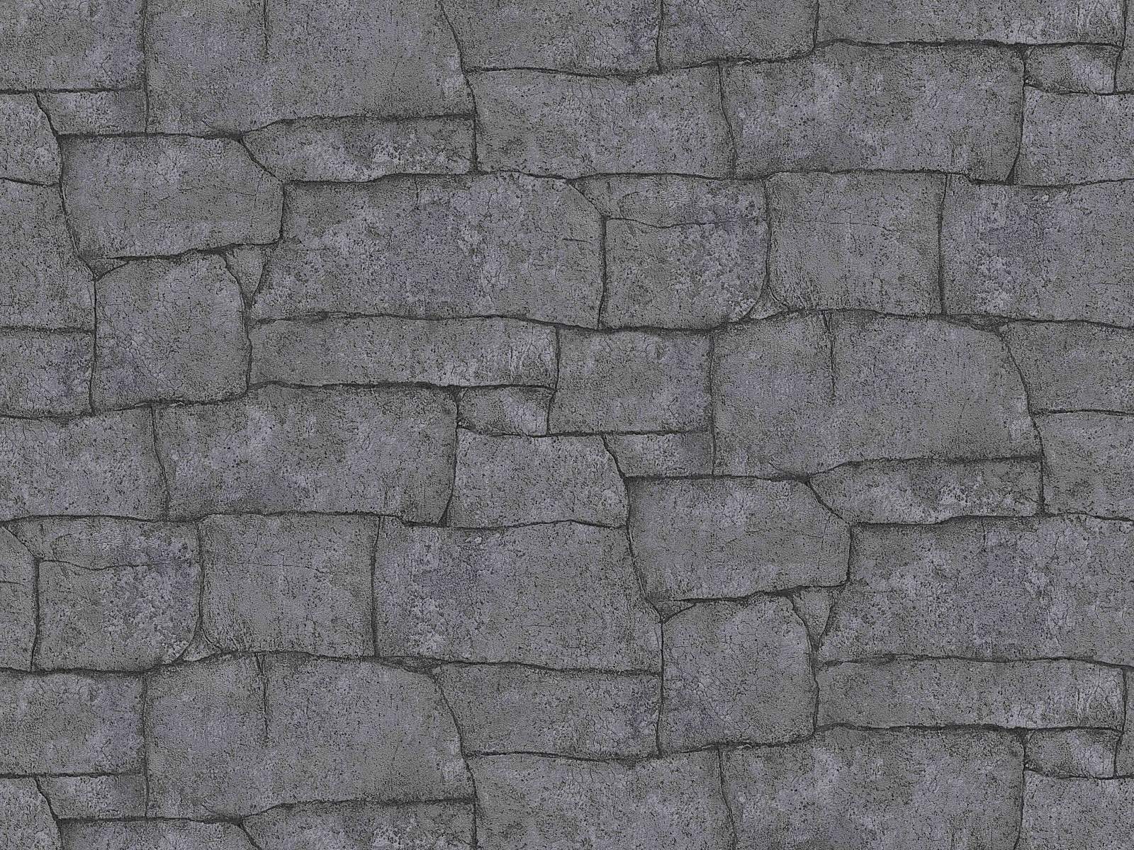 Vliesová tapeta s imitáciou tmavo-šedej kamennej steny, ER-601696