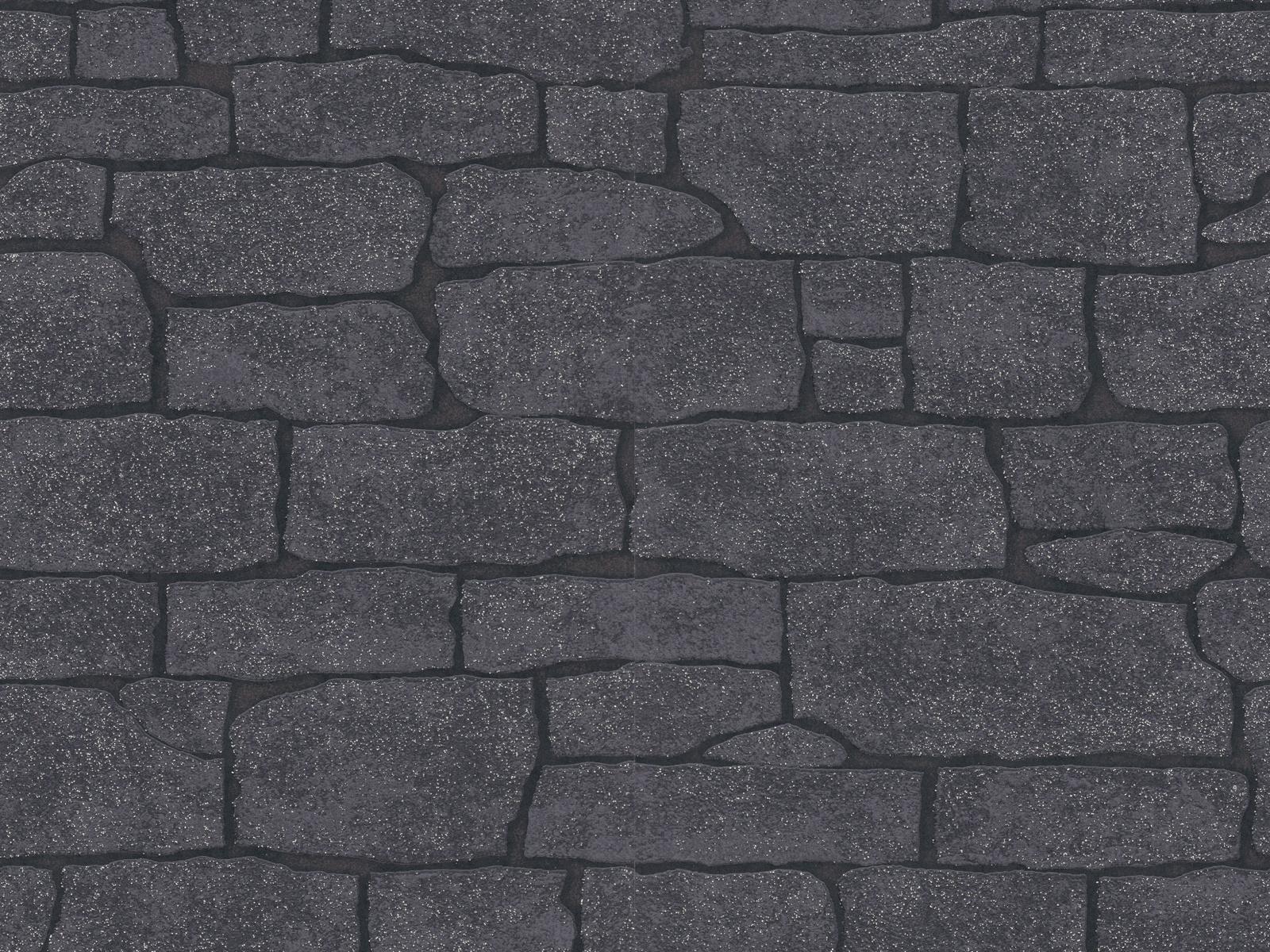 Vliesová tapeta s imitáciou kameňa v drsnej štruktúre s trblietkami v čiernej farbe, ER-601207