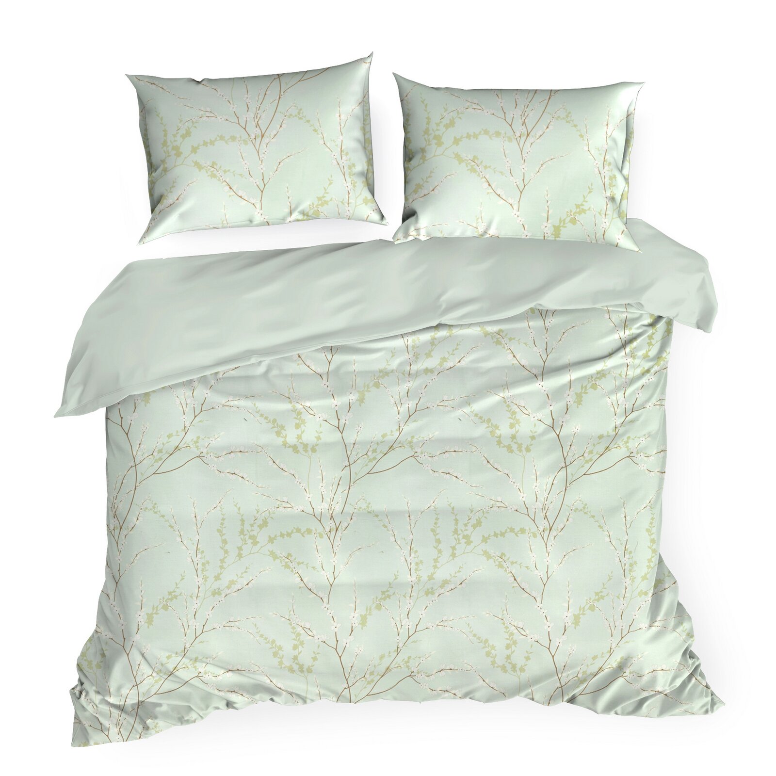 Obliečky na posteľ sprírodným vzorom zo saténovej bavlny - Nelly 2, prikrývka 160 x 200 cm + 2x vankúš 70 x 80 cm