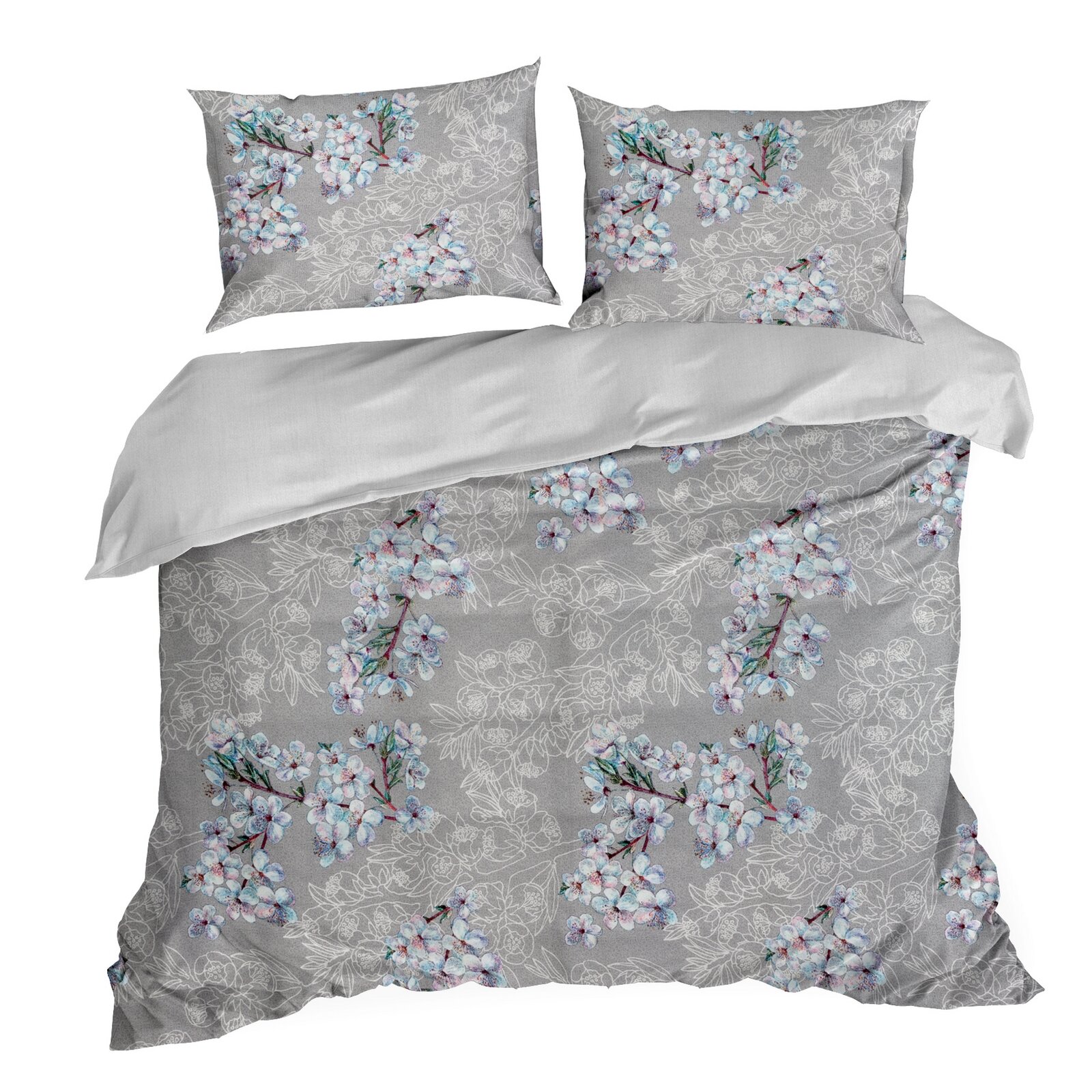Obliečky na posteľ sprírodným vzorom zo saténovej bavlny - Nelly 5, prikrývka 160 x 200 cm + 2x vankúš 70 x 80 cm