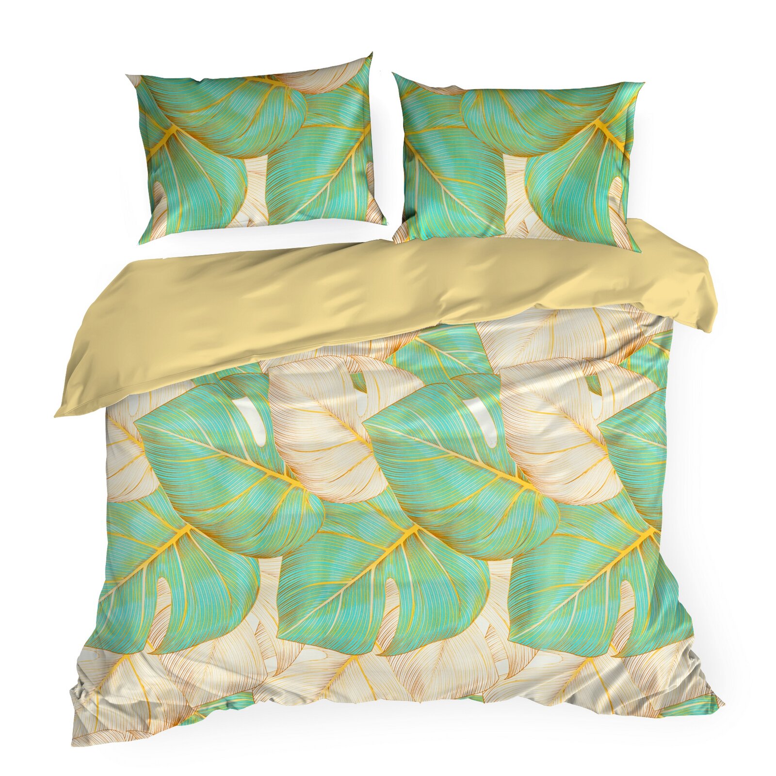 Obliečky na posteľ sprírodným vzorom zo saténovej bavlny - Nelly 1, prikrývka 220 x 200 cm + 2x vankúš 70 x 80 cm