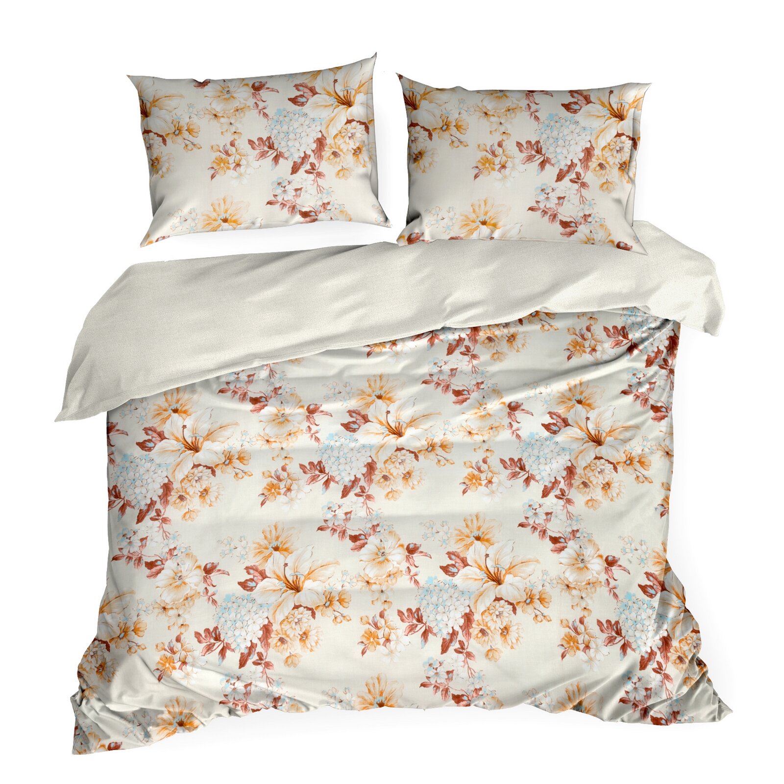 Obliečky na posteľ sprírodným vzorom zo saténovej bavlny - Nelly 6, prikrývka 160 x 200 cm + 2x vankúš 70 x 80 cm