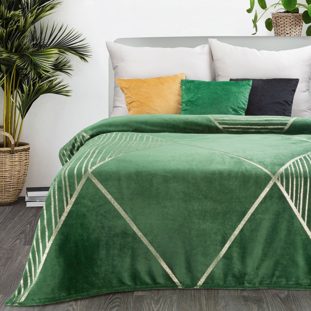 Jednofarebná deka s lesklým vzorom - Ginko 4 zelená 150 x 200 cm