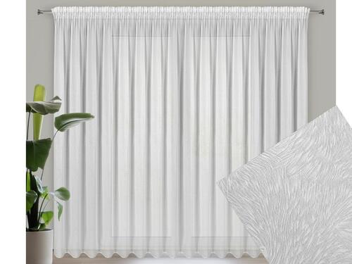 Hotová záclona Tulsa s riasacou páskou - biela čiarová textúra 350 x 270 cm