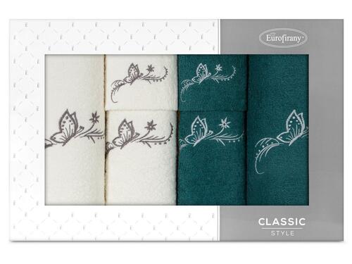 Set 6 uterákov s výšívkou motíľa - Fairy biela a zelená