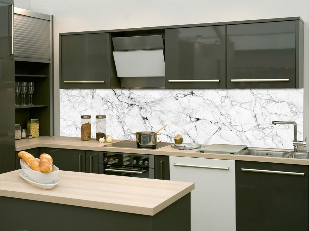 Kuchynská zástena z akrylátového skla - Biely mramor