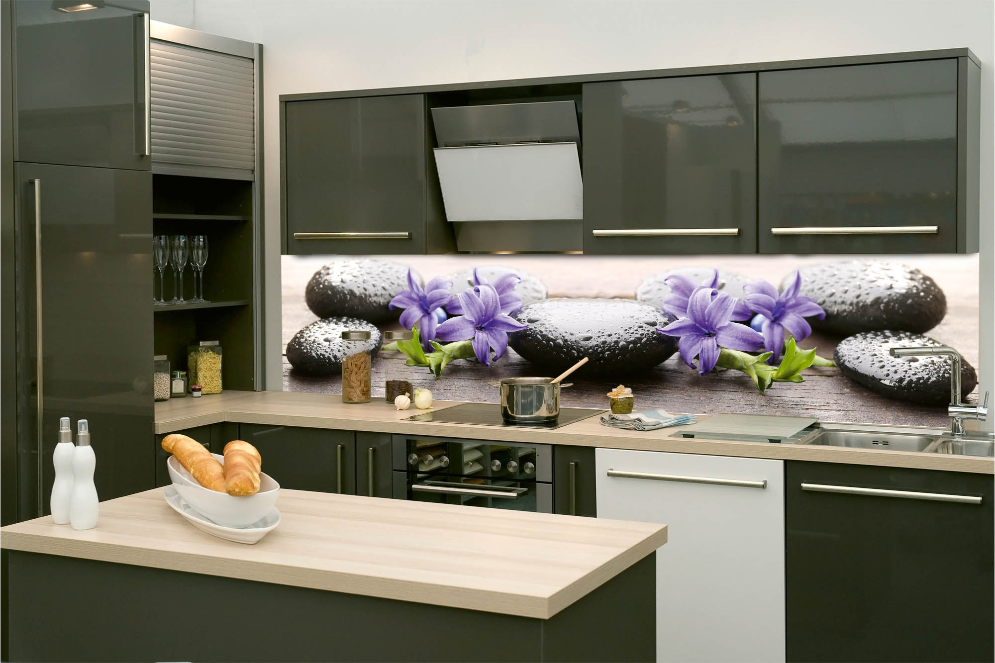 Fototapeta do kuchyne KI-260-173 Kamene a kvety 60 x 260 cm