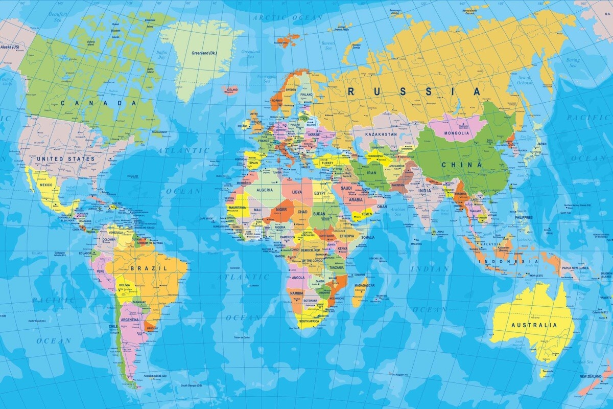 Fototapeta MS-5-1503 Farebná mapa sveta 375 x 250 cm