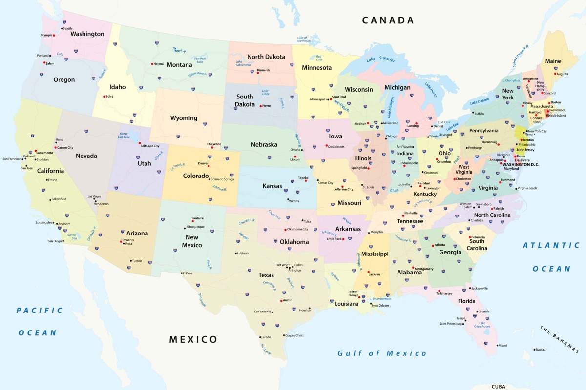 Fototapeta MS-5-1542 Politická mapa USA 375 x 250 cm