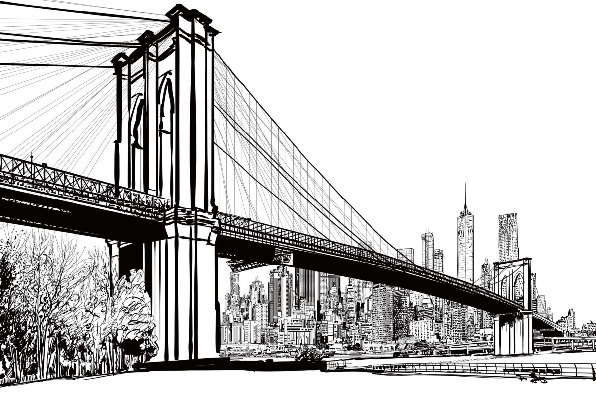 Fototapeta MS-5-2965 Ilustrácia Brooklyn Bridge 375 x 250 cm
