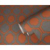 Tapeta retro vzhľadu so symetrickým vzorom - oranžová, šedá, béžová